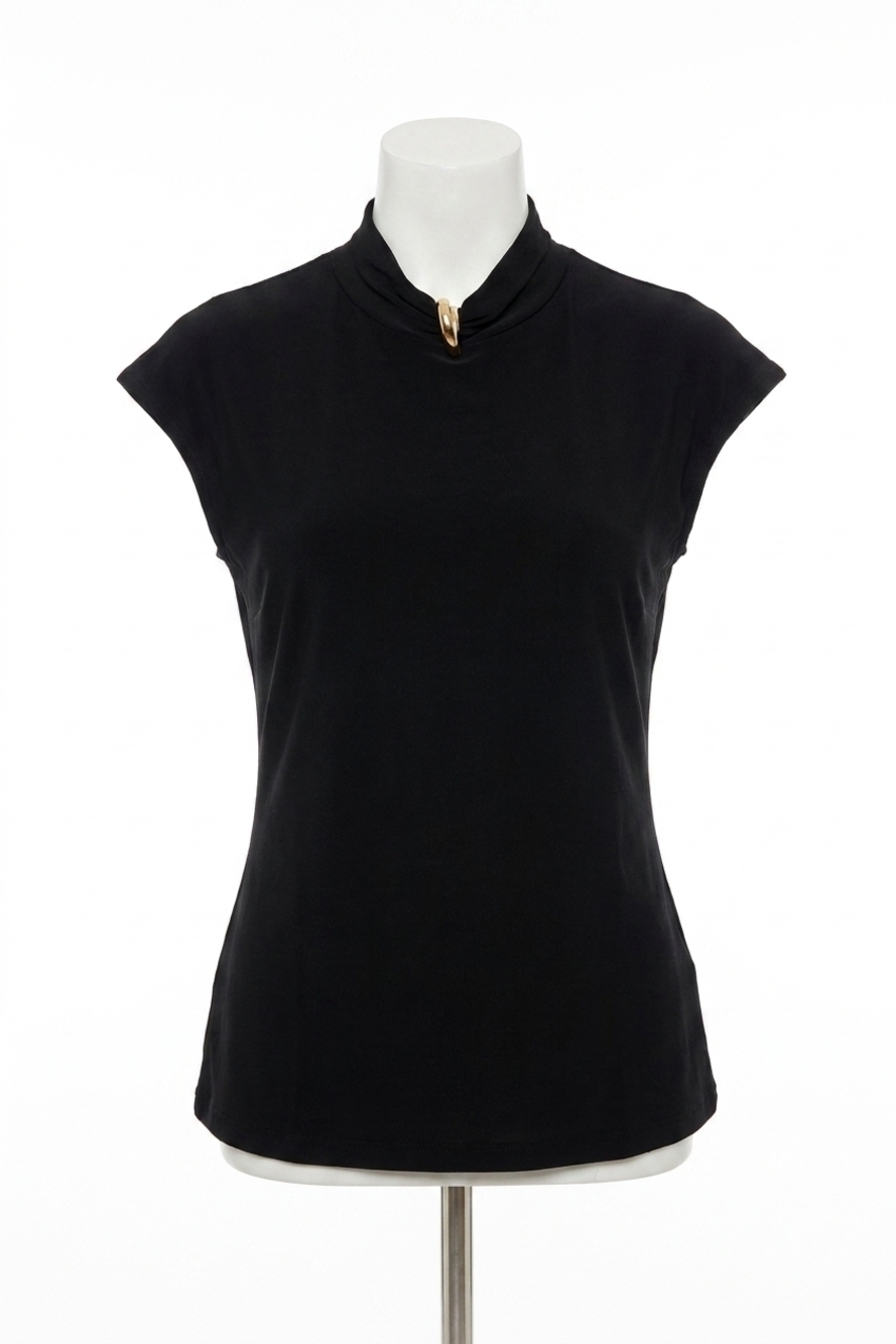 NEW FRANK LYMAN mirabelle mock neck cap sleeve pullover top in black